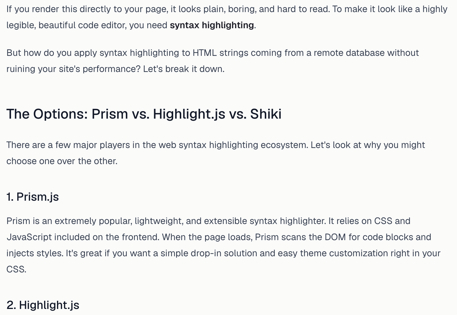 Styled CMS content rendered with Tailwind Typography, showing plain headings, paragraphs, lists, and spacing.